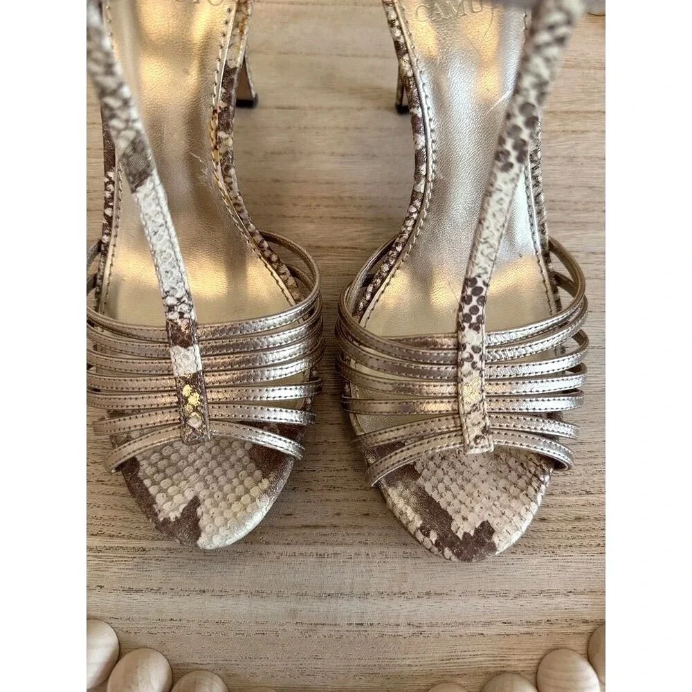 Vince Camuto Champagne Metallic Open Toe Stiletto 7B Embossed Leather 4